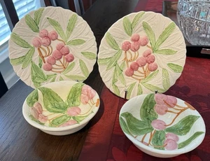 Vintage Shafford Fruit Du Jour 2 Cherry Plates 1987 And 2 Cherry Bowls 1988 Set - Picture 1 of 19