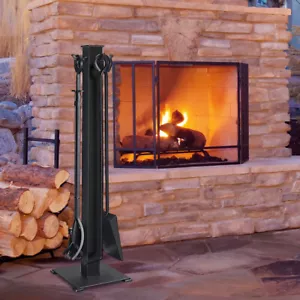 Juego de herramientas chimenea 5 piezas acero sólido metal negro pinzas de póquer pala cepillo de soporte - Imagen 1 de 12
