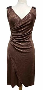 Cocktail Dress Brown Floral Draped Rushed Size 4 - Picture 1 of 18