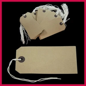 Strung Tie On Tags String Luggage Labels Wedding Craft 120mm x 60mm - Picture 1 of 15