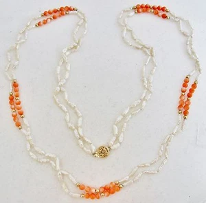 Collar de 30" de oro amarillo de 14K con cuentas de coral rosa, perlas y oro de 4,5 mm (21,7 g) - Imagen 1 de 12