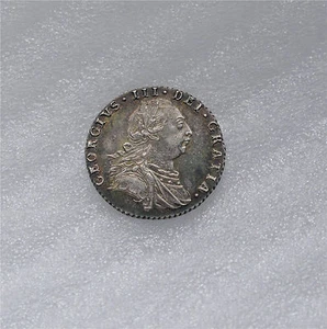 1787 GREAT BRITAIN SILVER SIX PENCE GEORGE III NO HEARTS  PATINA KM #606.1 = AU - Picture 1 of 2