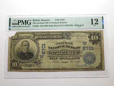 $10 1902 Beloit Kansas KS National Currency Bank Note Bill Charter #6701 F12 PMG - Image 1 of 4