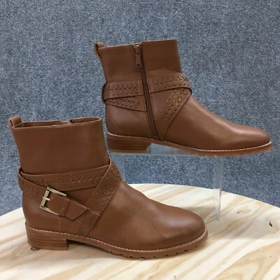 Jack Rogers Botas Mujer 8 M Botín Cuero Marrón Tejido Hebilla Punta Redonda Foto 1 de 4