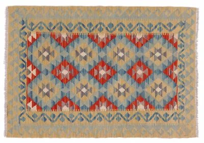 Afghan Maimana Kelim Teppich 80x120 Handgewebt Bunt Geometrisch Handarbeit 43 - Bild 1 von 4
