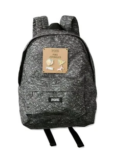Victorias Secret PINK Gray Backpack w/Pins Pizza Peach Dog PINK Logo NIB - Picture 1 of 3