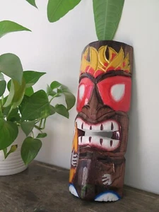 Hawaii Hand Made Carved Wooden 12" Tiki Painted Mask Wall Decor Hanging Man Cave - Picture 1 of 5