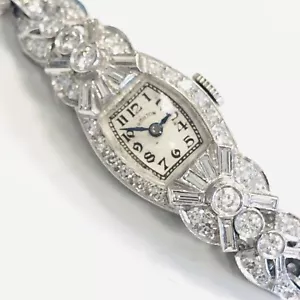 Hamilton Ladies Platinum Diamond 2.35CTW 17j 6" Manual Cocktail Watch cal.750 - Picture 1 of 16