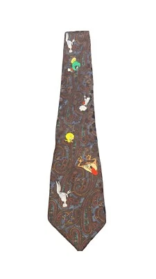 Corbata de cuello Looney Tunes Mania Paisley Taz Bugs Bunny Piolín Pájaro Silvestre de seda Foto 1 de 4
