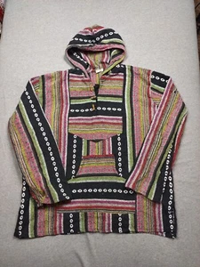 Unbranded Jacket Womans Large Multicolor Cotton Pullover Hooded Pocket Rug Coat - Picture 1 of 13