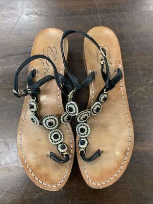 Chris Amalfi Black Strappy Leather Sandals Women Size 40 US 10 Made In Italy - Image 1 of 4