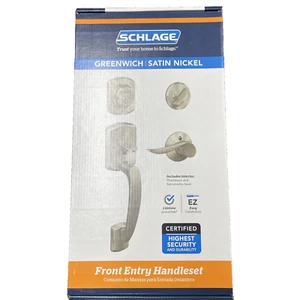 Schlage F60 GRW 619 SAC Greenwich Deadbolt with Sacramento Lever in Satin Nickel - Picture 1 of 2