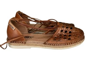 Pikolinos Cadamunt Leather Espadrille Flat Sandals Brandy Women’s Size 39 - Picture 1 of 9
