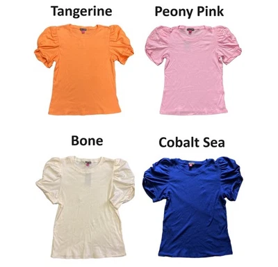 Vince Camuto Women's Short Puff Sleeve Ribbed Crewneck Top - Image 1 of 4