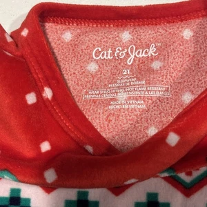 Cat & Jack 2 T Nachtwäsche Shirt Unterteil Outfit 2-teilig weicher Samt wie Weihnachten - Bild 1 von 3