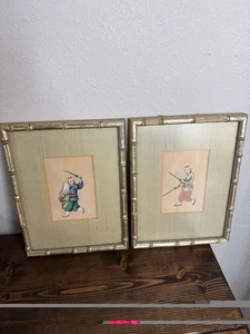 Antikes Set chinesischer Kern Reispapier Gemälde silberfarbener Bambusrahmen - Bild 1 von 8