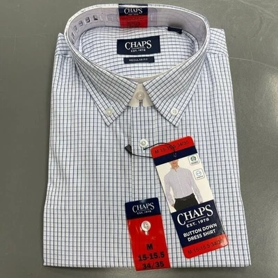 NEW Chaps Men's Medium Regular Fit Button Down Dress Shirt Checker - Image 1 of 4