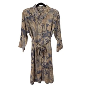 Vestido Camisa Suave Surroundings Grande Lino Rayón Tropical Hoja Abotonada Cinturón - Imagen 1 de 9