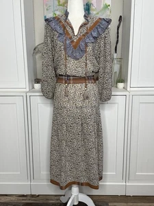 1980s Vintage Diane Freis Dress Drop Waist Midi Large Polyester Fall - Picture 1 of 13