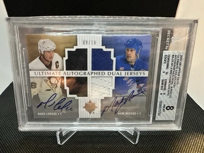 2007-08 UD Ultimate Dual Auto Jersey Mario Lemieux Mark Messier /10 BGS Auto 10 - Image 1 of 2