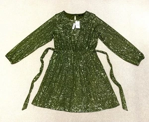 New Women’s George Green Sequin Long Sleeve Belted Mini Party Dress Size 12 - Picture 1 of 11