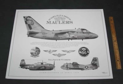 VS-32 MAULERS S-3 Viking S-2 Tracker Navy Squadron Aviation Art Print Patch Imag - Image 1 of 2
