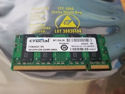  Apple Macbook Pro CRUCIAL 2GB DDR2 SODIMM MEMORY RAM CT25664AC667.16FG - Image 1 of 3