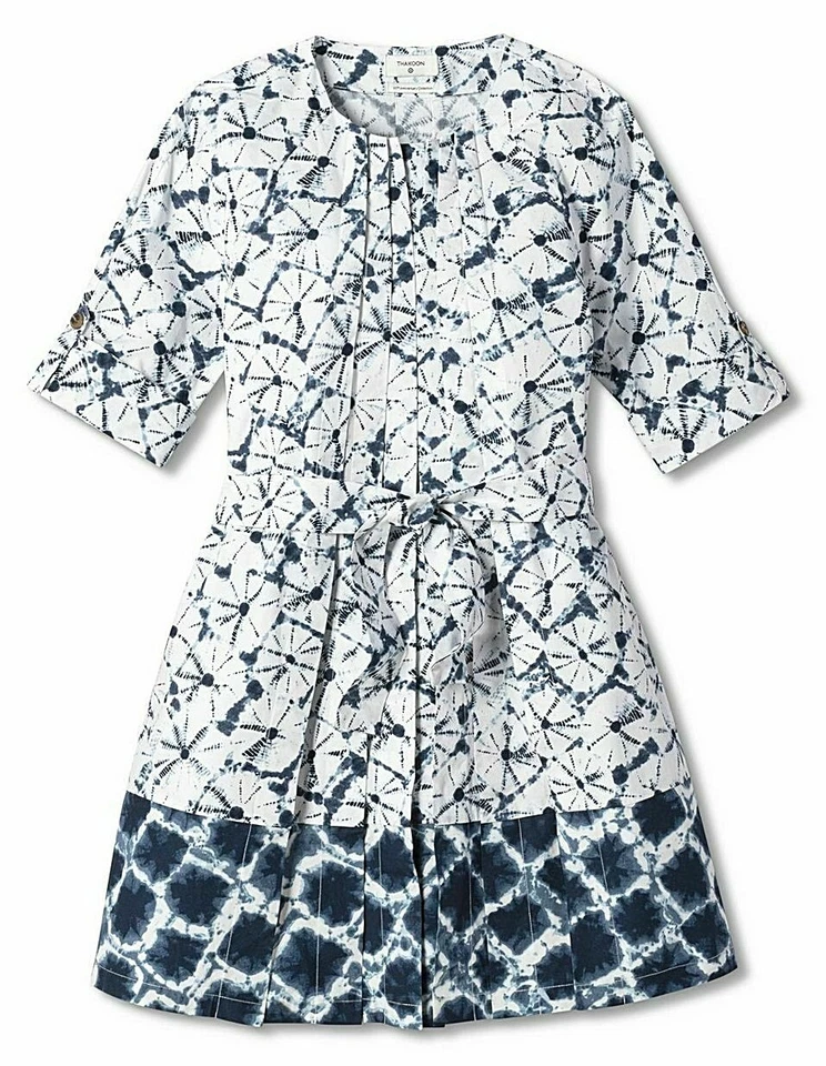 THAKOON For Target Shibori Print Elbow Sleeve Mini Shirtdress Blue/White XL