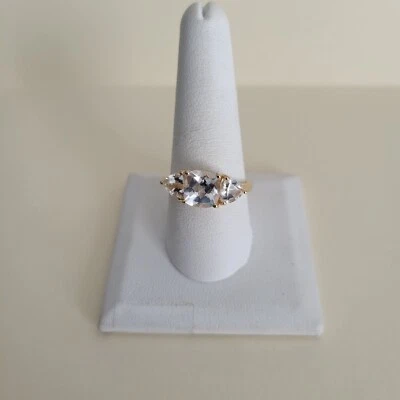 Anillo de 3 piedras con topacio blanco Vermeil YG sobre plata de ley (talla 10) 4,60 CTS Foto 1 de 3