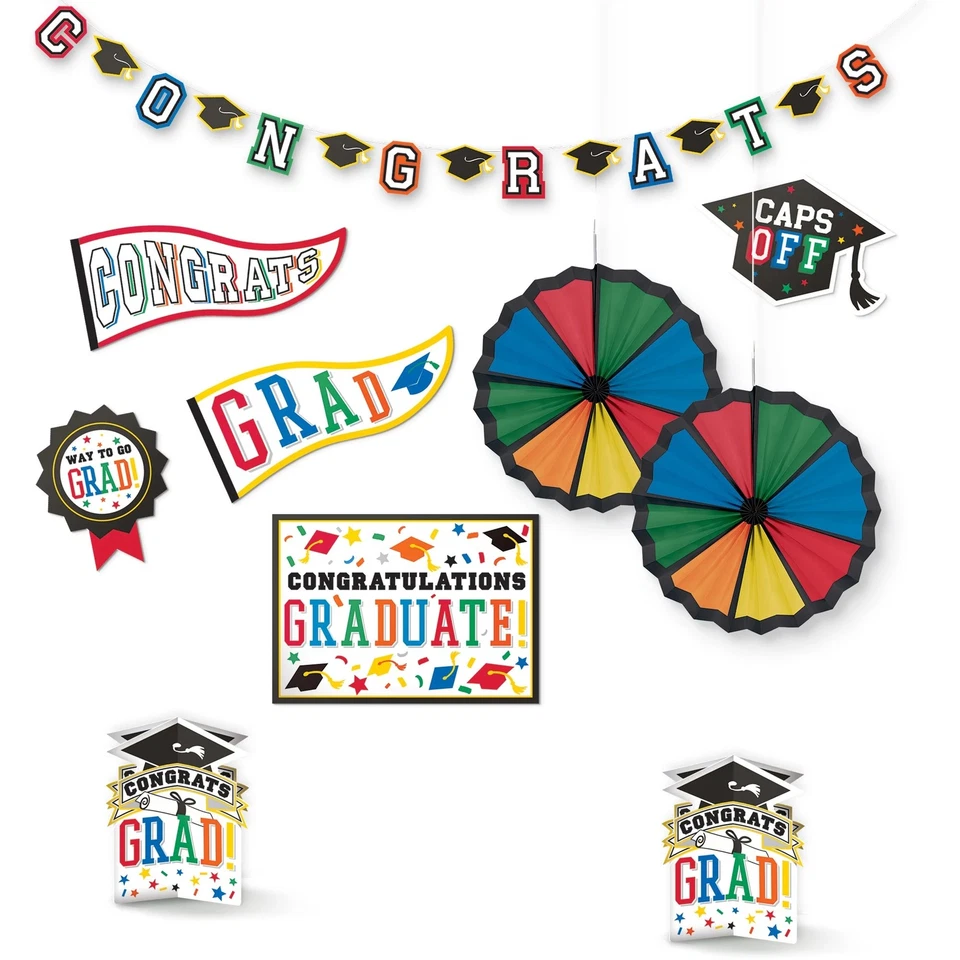 Grad Multi Bright Colors School Graduation Theme Party Room Decorating Kit - Image 1 of 1