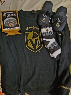 Golden Knights NHl Hockey Gift Bag With Clock,Slippers S/M,Sweat Shirt (L),Socks - Image 1 of 4