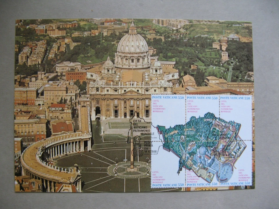 VATICAN, large maxi card maximumcard 1986, block of 6 map, architecture - Image 1 of 1