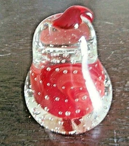 Vintage Murano Style Art Glass Pear Red & Clear Paperweight Controlled Bubbles - Picture 1 of 4