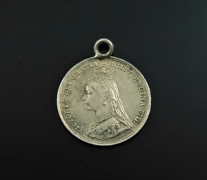 Antique Victorian Lucky Silver UK 3d Coin Fob Charm Love Token Keepsake - Picture 1 of 8
