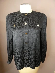 VTG Ujoncin for Malcolm Starr Women's 8 Black Silk Button Up Top Brocade - Picture 1 of 9