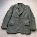Harris Tweed Męska kurtka z czystej wełny ciężka tweedowa w jodełkę zielona rozmiar 42S