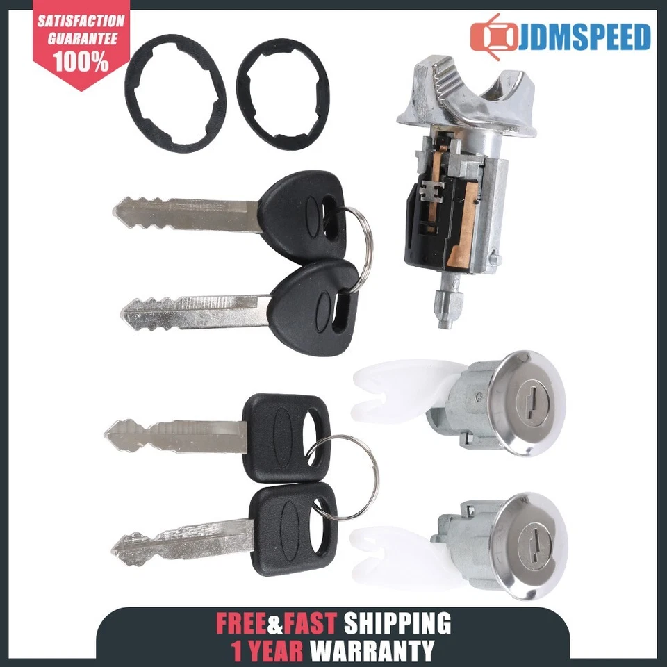 Ignition Key Switch Lock Cylinder Barrel & Door Tumbler Set Chrome For Ford  - Image 1 of 4