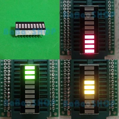 2pcs Tri-Color Fixed 10-Segments LED Bargraph GYR 3Green+3Yellow+4Red - Image 1 of 3