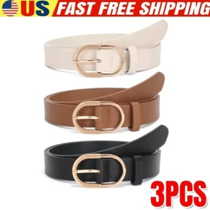 3x Women’s Leather Belts for Jeans Pants Fashion Ladies Belt with Gold Buckle - Picture 1 of 7