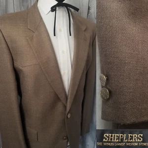Shepler's Western Passe Herren Braun 48r Blazer Cowboy Jacke Goldfarben Btns - Bild 1 von 20