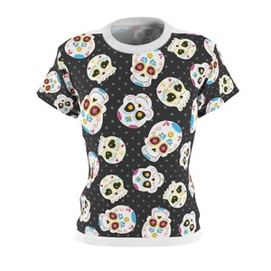 Sugar Skull Women’s T-Shirt Black Tee Playful Work or Casual Polyester Top - Picture 1 of 7