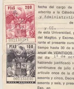 SPAIN Rare Consular Revenues 100 & 200P. Tied Diplomatic Doc. 1970 - Picture 1 of 2