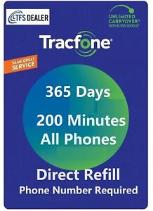 TracFone 365 Days + 200 Minutes Basic/Flip phones, Digital Direct Fast Refill