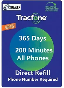 Teléfonos básicos/abatibles TracFone 365 días + 200 minutos, recarga rápida directa digital - Imagen 1 de 1