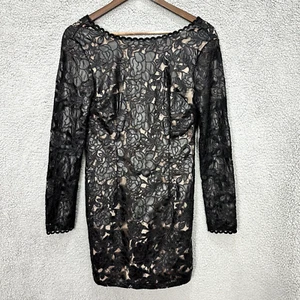 Endless Rose Black Long Sleeve Floral Lace Sheath Dress Womens Small Glam Boho - Picture 1 of 6