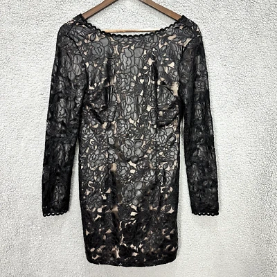 Vestido Vaina Endless Rosa Negro Manga Larga Floral Encaje Para Mujer Pequeño Glamour Boho Foto 1 de 4