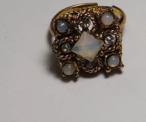 Nachlass Vintage Statement Ring goldfarben Wickel Opalit Gr. 6 verstellbar Ornat - Bild 1 von 10