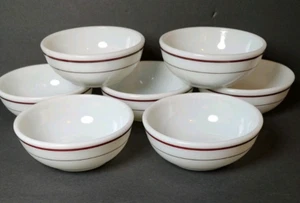 Set of 7 Pyrex Tablewear By Corning Cereal Bowls BURGUNDY Stripe 705 - Picture 1 of 6