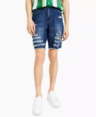 Pantalones cortos de mezclilla rasgados de 9" de ajuste regular INC para hombre - 38, lavado oscuro #9346 Foto 1 de 4