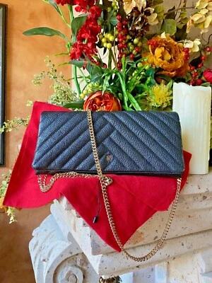 CH CAROLINA HERRERA CHEVRON BLACK LEATHER CLUTCH / CROSSBODY HANDBAG - Image 1 of 4